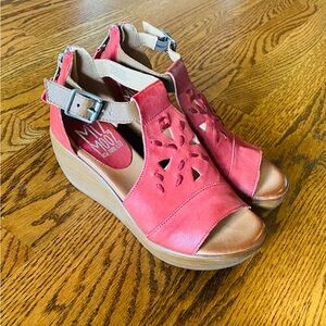 Pink Leather Wedges